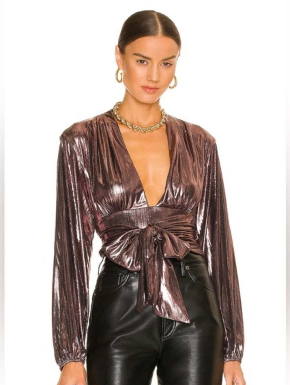 House Of Harlow 1960 X Revolve Bourdin Metallic Wrap Blouse